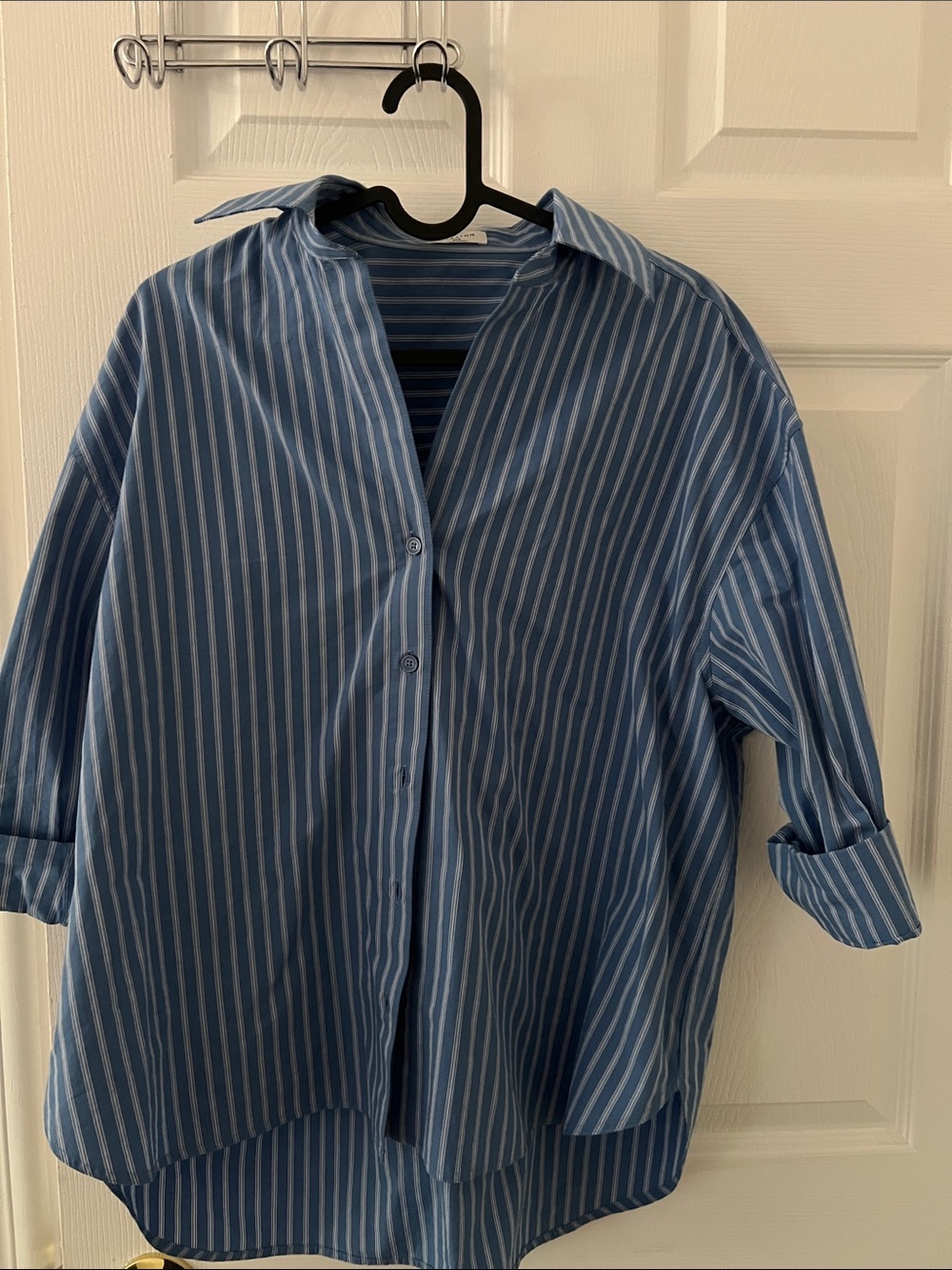 Aritzia Blue and White Striped Button-Up Shirt